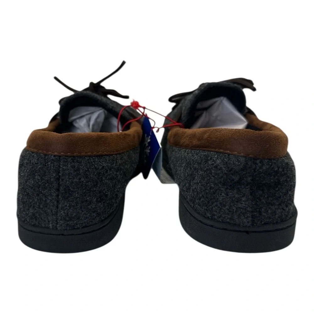 Dearfoams Men's Deluxe House Slippers Comfort Gray‎ and Brown, Size 7-8 Small